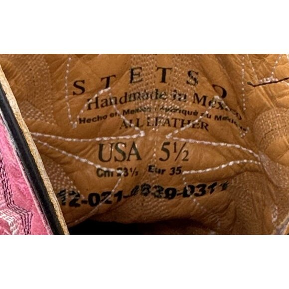 Vintage Stetson Cowboy Boots Western Ranch Leather Pink Gray Womens Size 5.5 - Picture 11 of 14